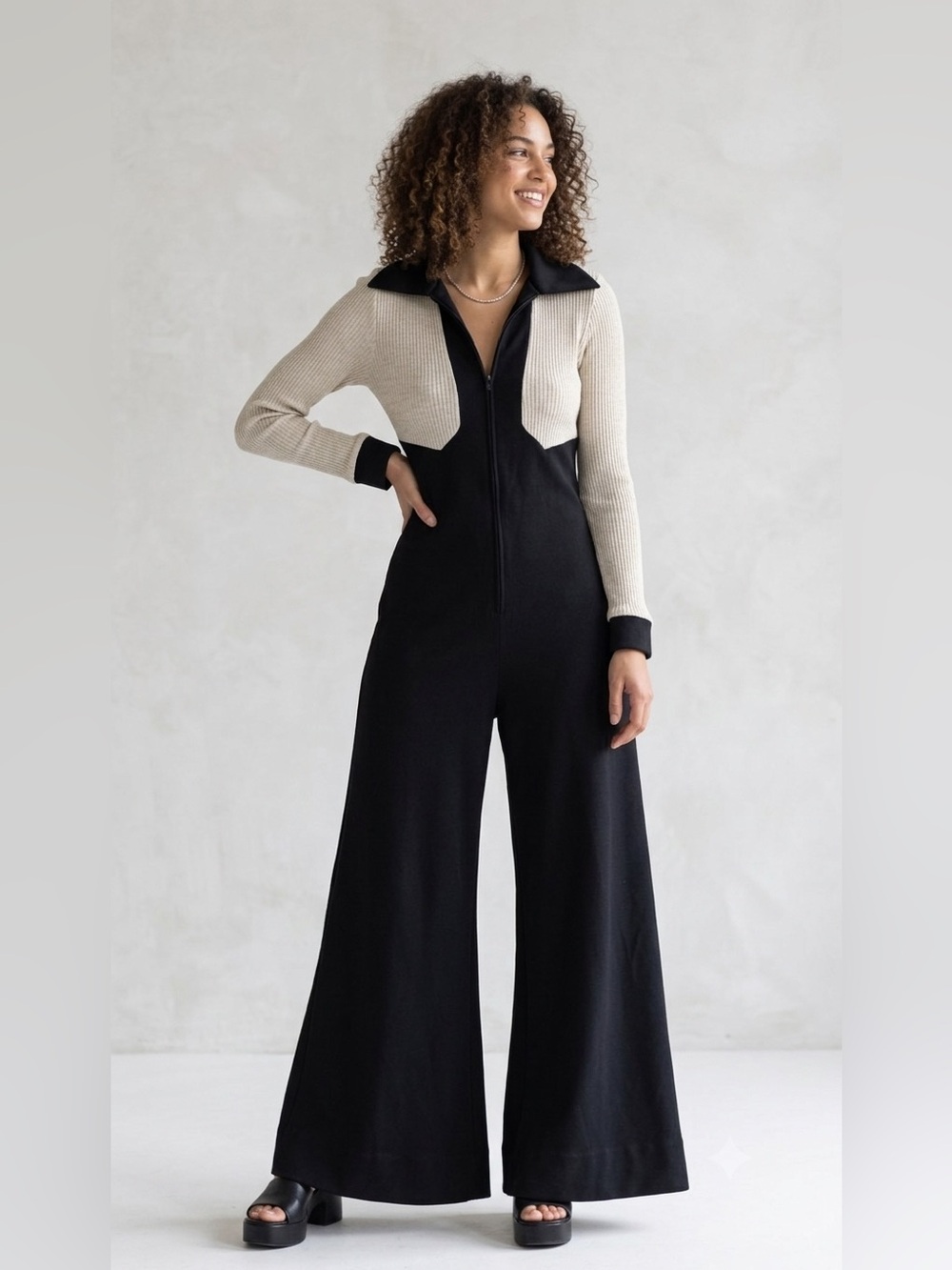 Vintage Frederick’s of Hollywood disco notched deacon collar jumpsuit retro sz S